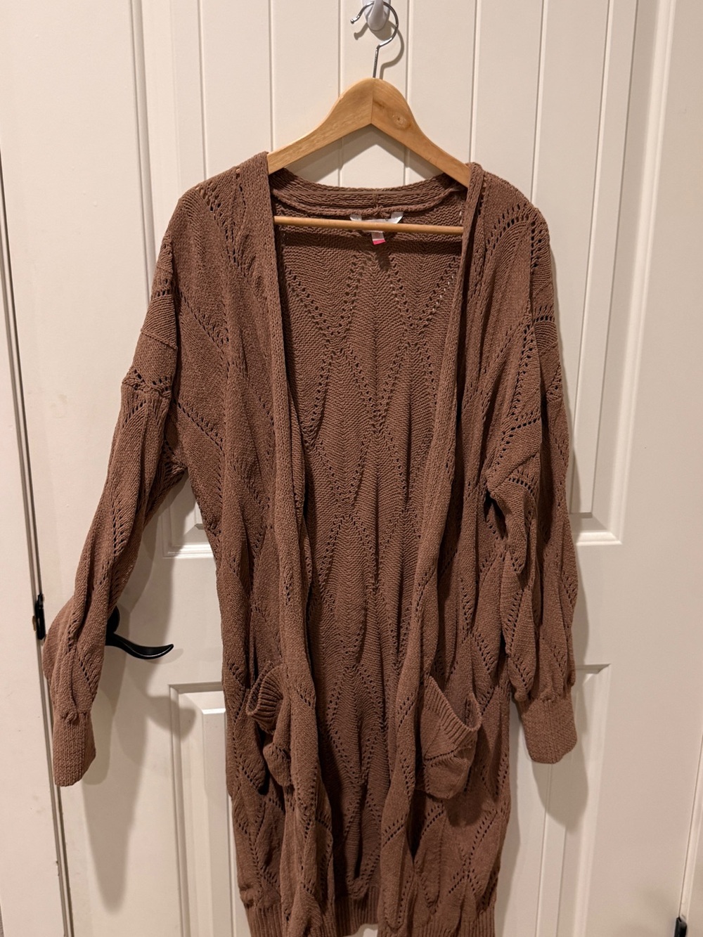 No Boundaries Open-Front Brown Knit Cardigan